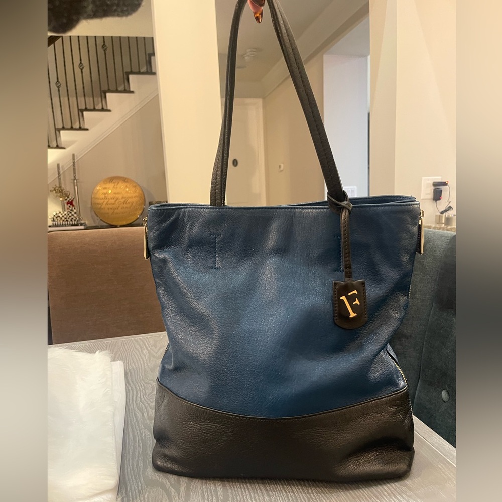 FURLA Leather color block shoulder tote bag